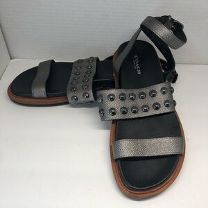 Coach Women's Dannie Gunmetal Metallic Studded Sandals Size 8B